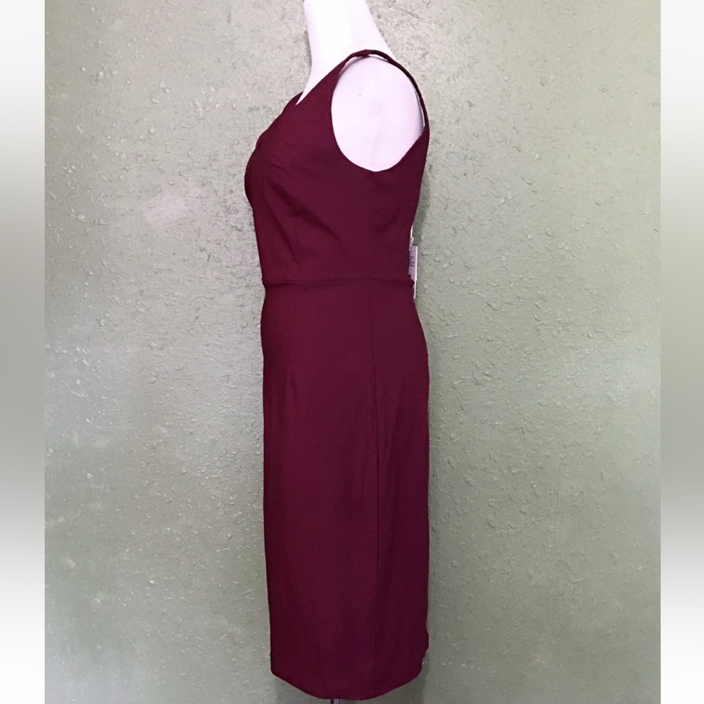 NWT-Grace Karin Deep Red Wine Deep V Pencil Dress - Picture 4 of 9